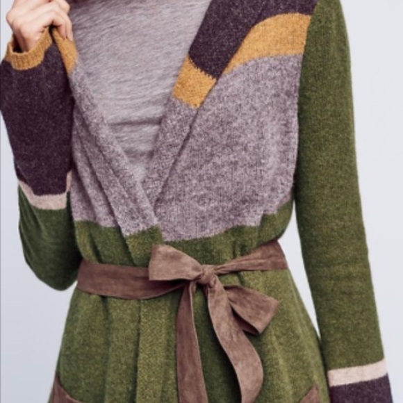 Anthropologie Multicolor Belted size XS with pockets 💯 lambswool sweater GUC - Picture 5 of 8